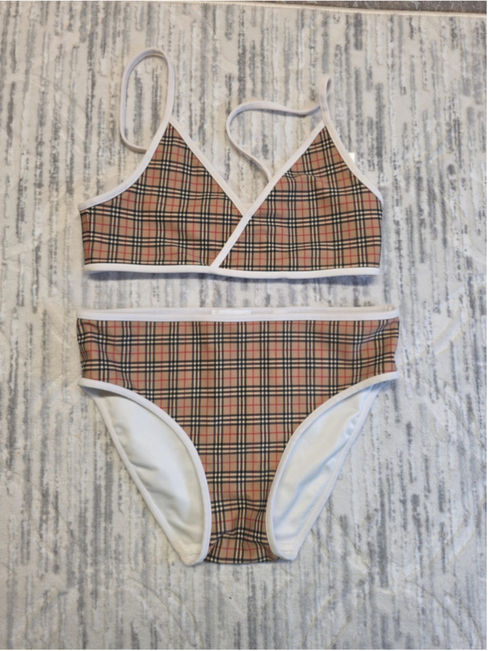 Burberry Girls Archive Beige Crosby Vintage Check Two-Piece Swimsuit Sz 14 Y